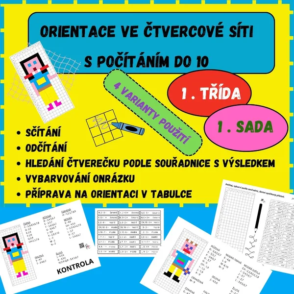 ORIENTACE VE ČTVERCOVÉ SÍTI + NUMERACE DO 10 - 1. sada 1