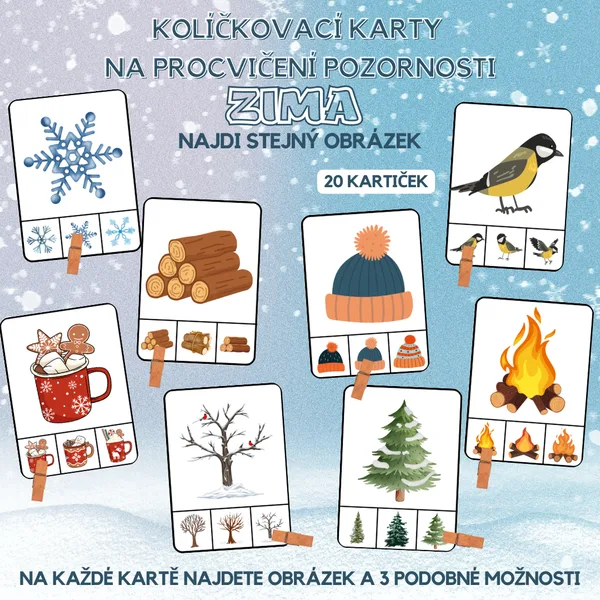 Kolíčkování Zima - procvičení pozornosti/najdi stejný obrázek 1