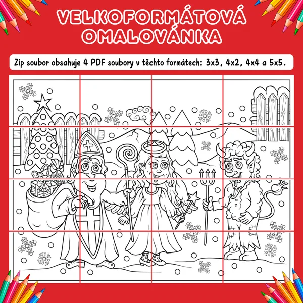 Velkoformátová omalovánka - Mikuláš, čert, anděl 1