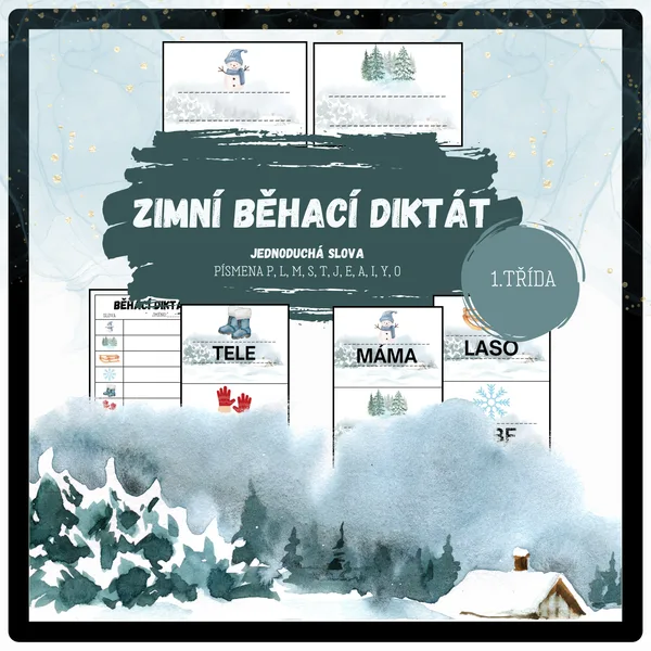 Zimní běhací diktát - jednoduchá slova 1