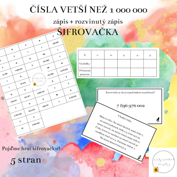 Čísla větší než 1 000 000, zápis a rozvinutý zápis - šifrovačka 1
