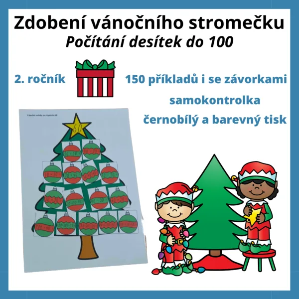 Zdobení vánočního stromečku - počítání desítek do 100 1