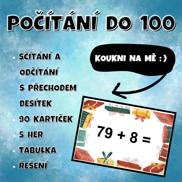 POČÍTÁNÍ do 100 - vánoční sčítání a odčítání S PŘECHODEM DESÍTEK 1
