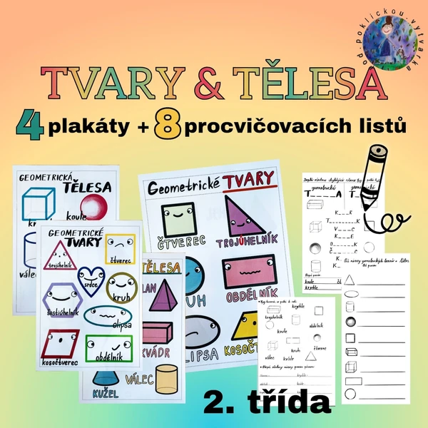 Tvary a tělesa - 4 výukové plakáty + pracovní listy k procvičování 1