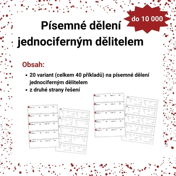 PÍSEMNÉ DĚLENÍ JEDNOCIFERNÝM DĚLITELEM - do 10 000 1