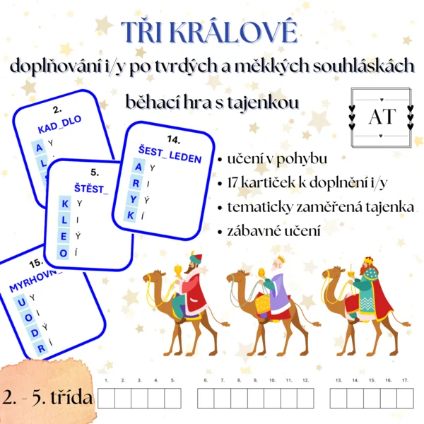 Tři králové - doplňování i/y po tvrdých a měkkých souhláskách 1