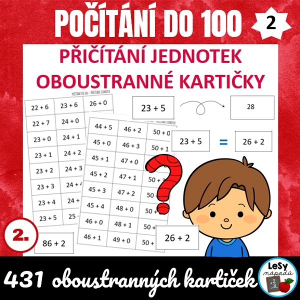 Počítání do 100, přičítání jednotek bez přechodu - oboustranné kartičky 1