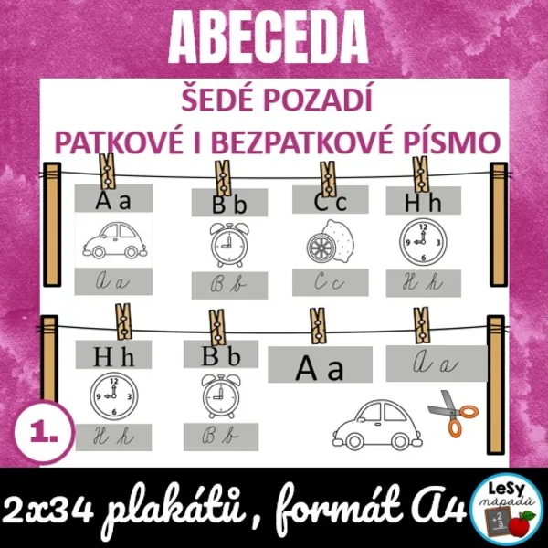 Písmena abecedy - šedé pozadí, čb obrázky 1