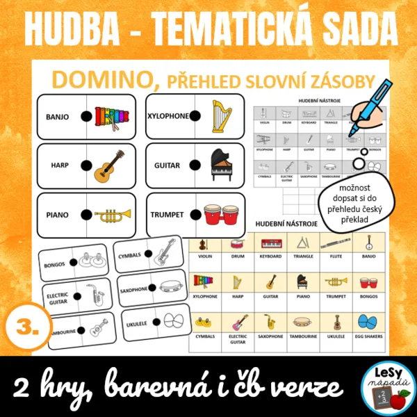 AJ: Obrázkové domino - hudební nástroje  1