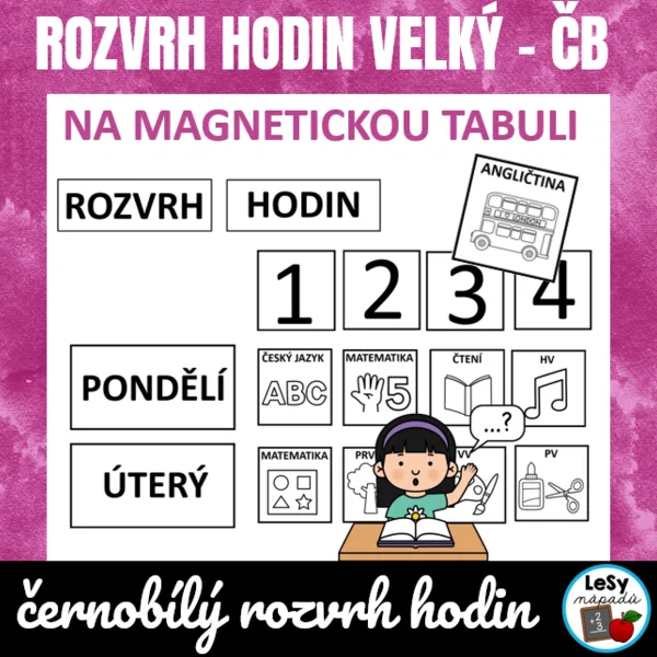 Rozvrh hodin velký - černobílý 1