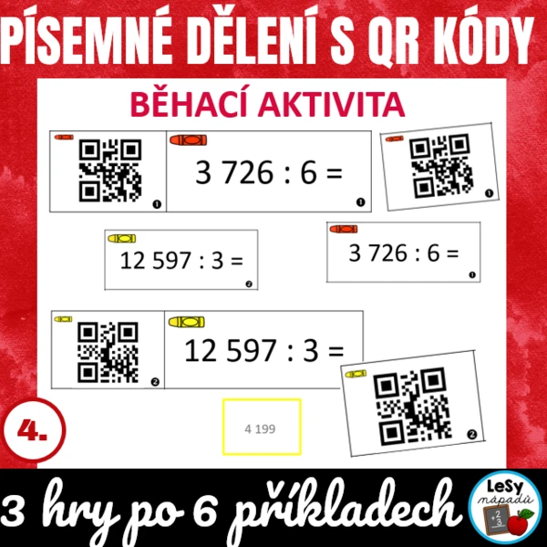 Písemné dělení s QR kódy - jednociferný dělitel 1