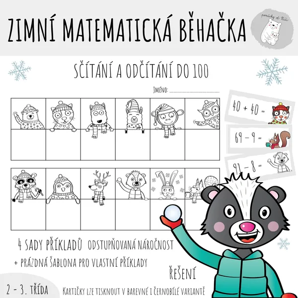 Zimní matematická běhačka - Sčítání a odčítání do 100 1