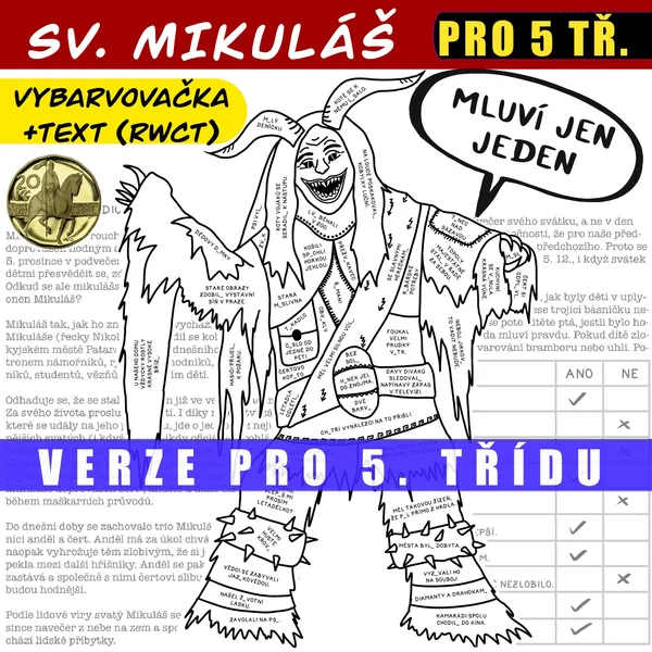 SV. MIKULÁŠ - PRÁCE S TEXTEM + VYBARVOVAČKA (pravopisné jevy) - VERZE PRO 5. TŘ. 1