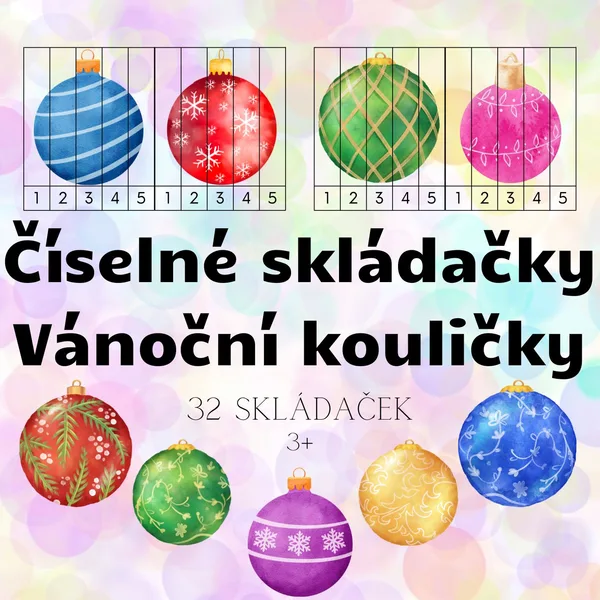 Číselná skládačka - vánoční kouličky - 32 skládaček 1