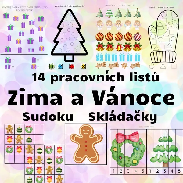 Vánoce a zima - 14 pracovních listů, sudoku, skládačky 1