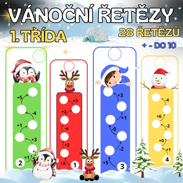 VÁNOČNÍ MATEMATICKÉ ŘETĚZY - 1. TŘÍDA + - DO 10 1