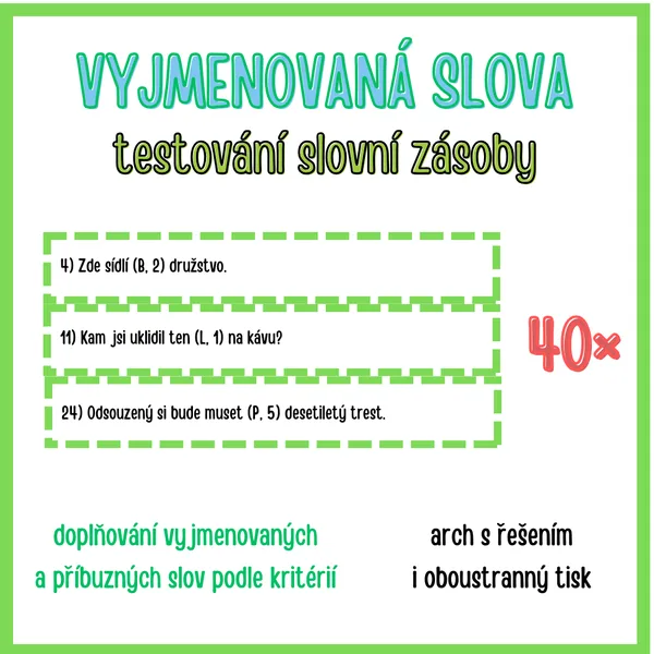 40 lístečků ke slovní zásobě týkající se vyjmenovaných slov 1