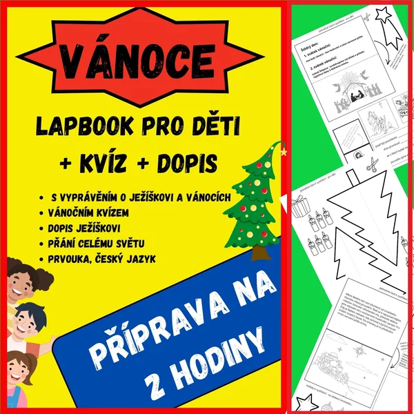 VÁNOCE - lapbook pro děti + kvíz + dopis, příprava na 2 hodiny 1
