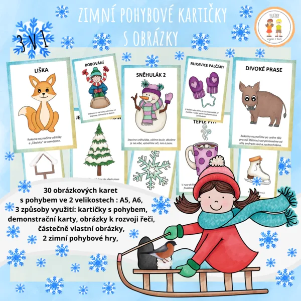 Zimní pohybové kartičky s obrázky - 3v1 1