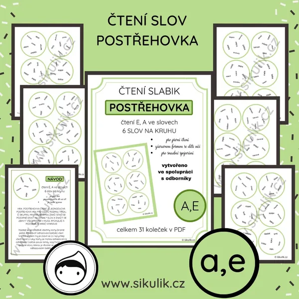 ČTENÍ SLOV POSTŘEHOVKA - PROCVIČENÍ ČTENÍ A, E VE SLOVECH 1
