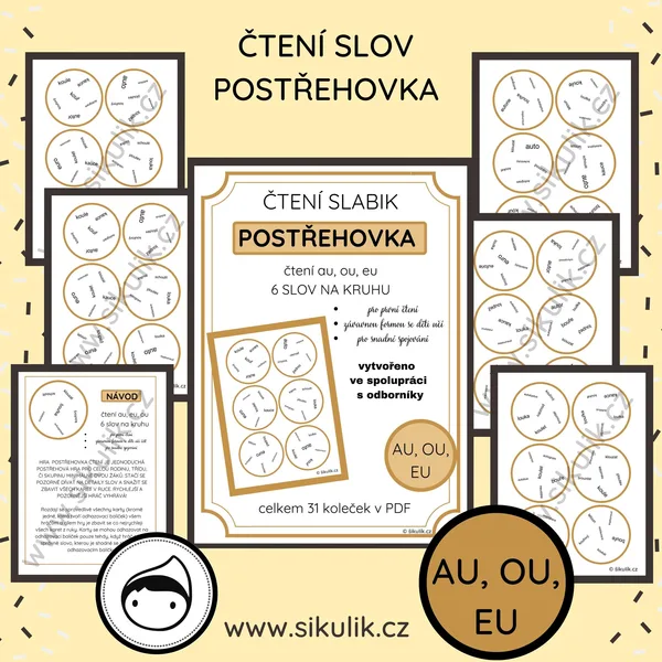 ČTENÍ SLOV postřehovka - procvičení čtení au, eu, ou ve slovech 1