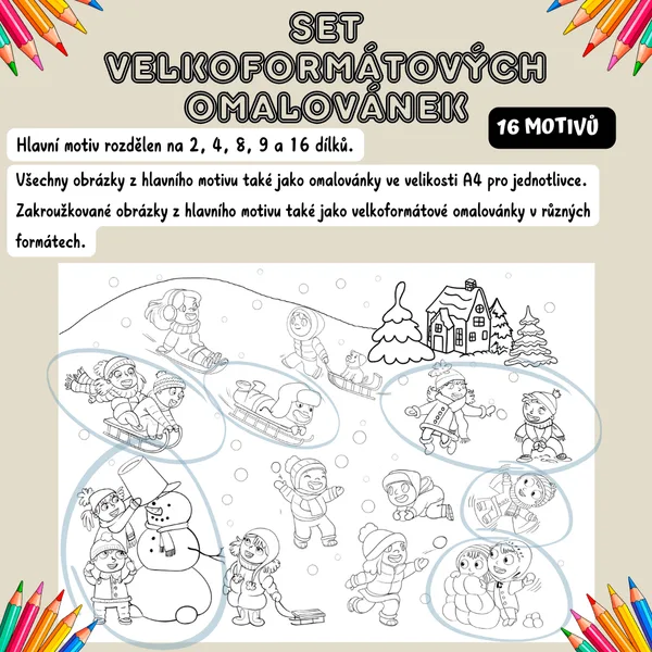 Velkoformátové omalovánky - ZIMNÍ AKTIVITY 1