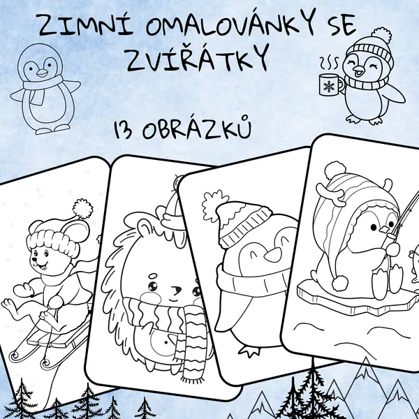 Zimní omalovánky se zvířátky 1