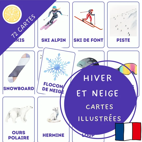 HIVER ET NEIGE - cartes illustrées en français | francouzské obrázkové kartičky 1