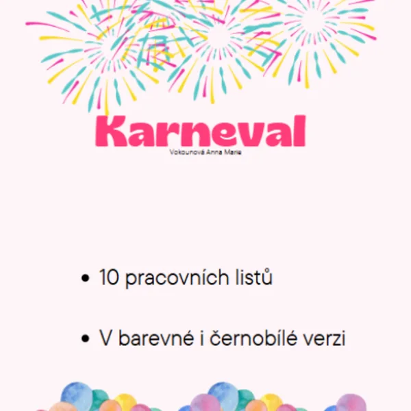 Karneval - pracovní listy v barevné í černobílé verzi  1