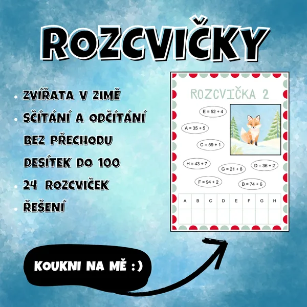 ROZCVIČKY - zimní sčítání a odčítání do 100 1