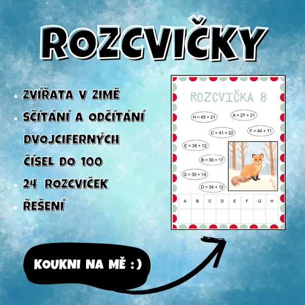 ROZCVIČKY - zimní sčítání a odčítání DVOJCIFERNÝCH ČÍSEL do 100 1
