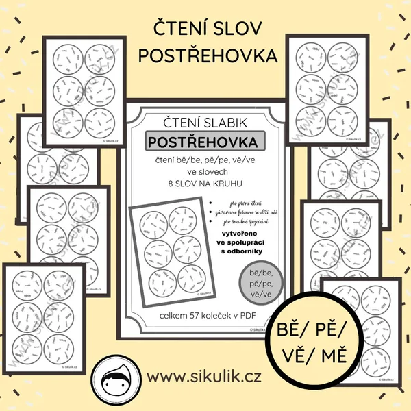 ČTENÍ SLOV POSTŘEHOVKA - PROCVIČENÍ ČTENÍ BĚ/ PĚ/ VĚ /MĚ VE SLOVECH 1
