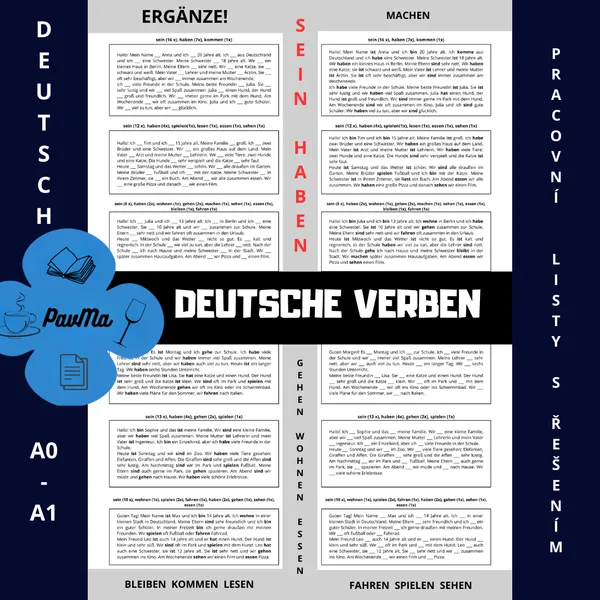 DEUTSCH: Doplň německá slovesa do textu - Pracovní listy s řešením 1