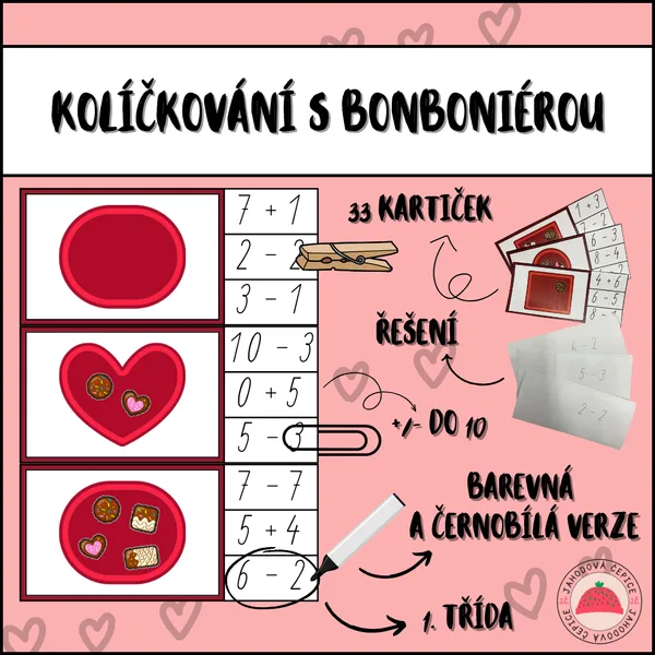 Kolíčkování s bonboniérou - sčítání a odčítání do 10 1