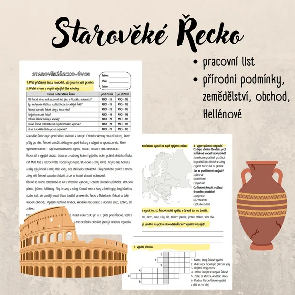 Starověké Řecko (úvod) - pracovní list 1