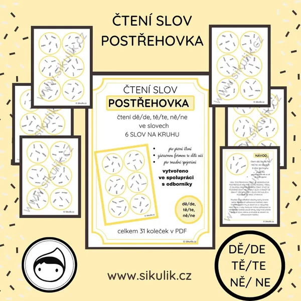 ČTENÍ SLOV POSTŘEHOVKA - PROCVIČENÍ ČTENÍ DĚ/ TĚ/ NĚ VE SLOVECH 1