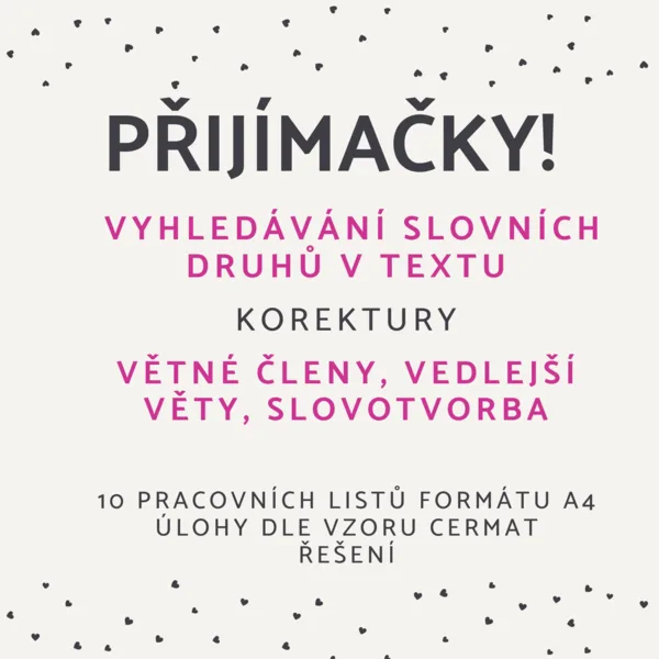 PŘIJÍMAČKY - VYHLEDÁVÁNÍ SLOVNÍCH DRUHŮ, KOREKTURY, SKLADBA, SLOVOTVORBA 1