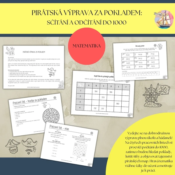 Pirátská výprava za pokladem - sčítání a odčítání do 1000 1
