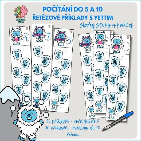 Yettiho řetězové příklady – počítání do 5 a 10 1