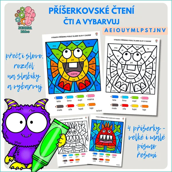 Příšerkovské čtení a vybarvování slabik 1
