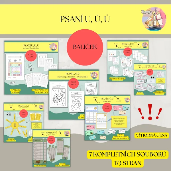 Psaní u, ú, ů - výhodný balíček (7 kompletních souborů) 1