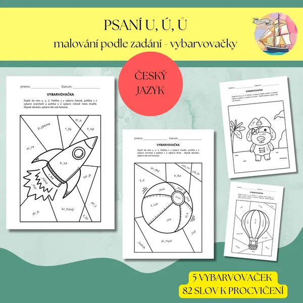Psaní u, ú, ů - vybarvovačky (malování podle zadání) 1