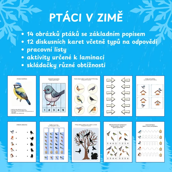 Ptáci v zimě - obrázky, diskusní karty, pracovní listy, aktivity, skládačky 1