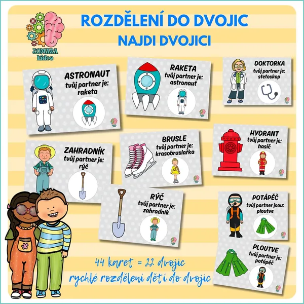 Rozdělení do dvojic - kartičky 1