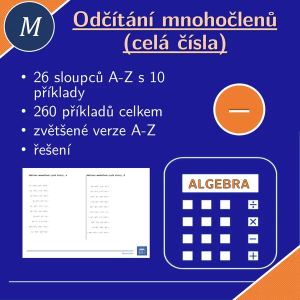Odčítání mnohočlenů (celá čísla) | matematika | algebra | 26 sloupců 1
