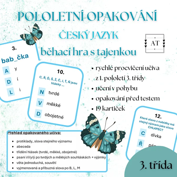 Pololetní opakování 3. ročníku - český jazyk - běhací hra s tajenkou 1
