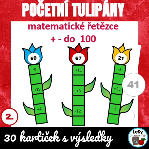 Sčítání a odčítání do 100 - řetězce s tulipány 1