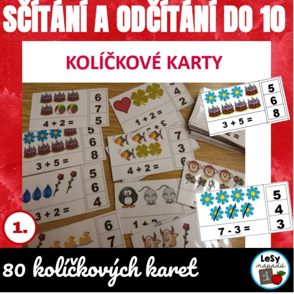 Sčítání a odčítání do 10 s obrázky - kolíčkování 1