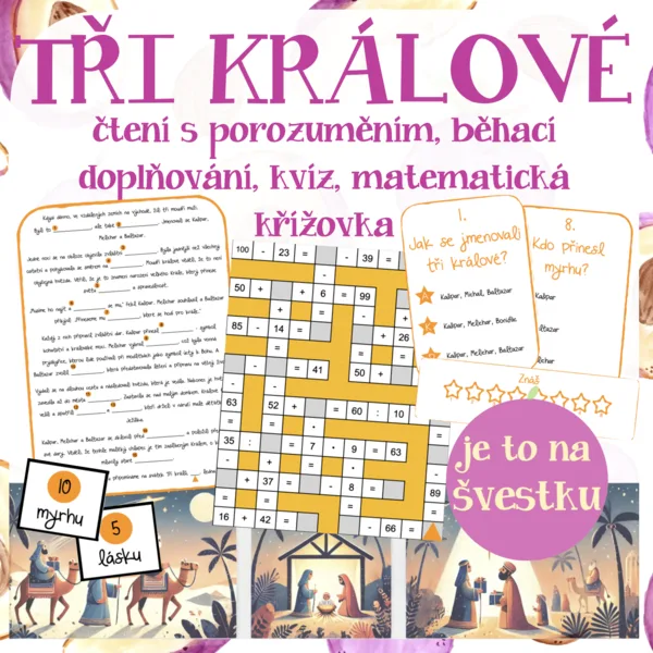 Tři králové -běhací doplňovačka, kvíz, čtení s porozuměním, matematická křížovka 1