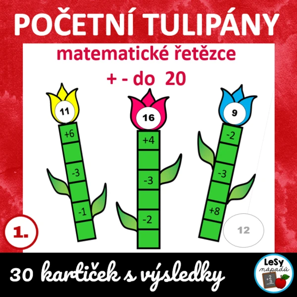 Početní tulipány do 20 - matematické řetězce 1